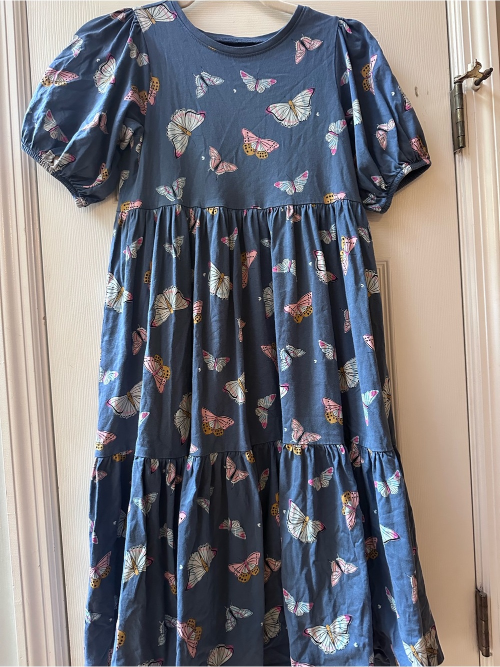 Tea Collection Navy Butterfly Midi Tiered Puff-Sleeve Dress